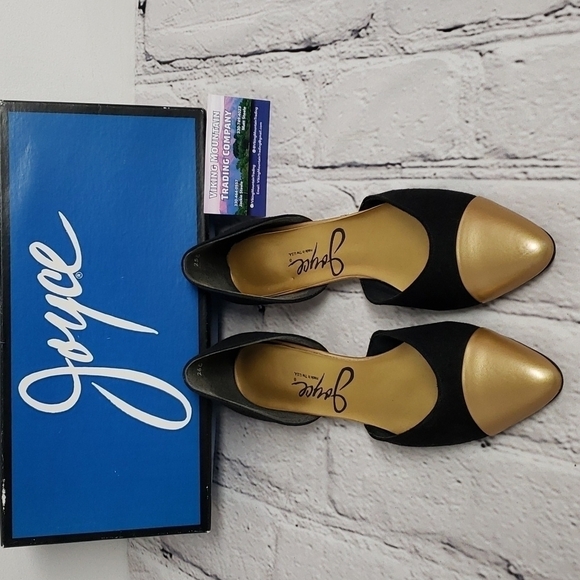 VINTAGE Joyce Smiley Flats Black Linen & Gold Metallic Upper USA  VGUC In Box - Picture 15 of 15